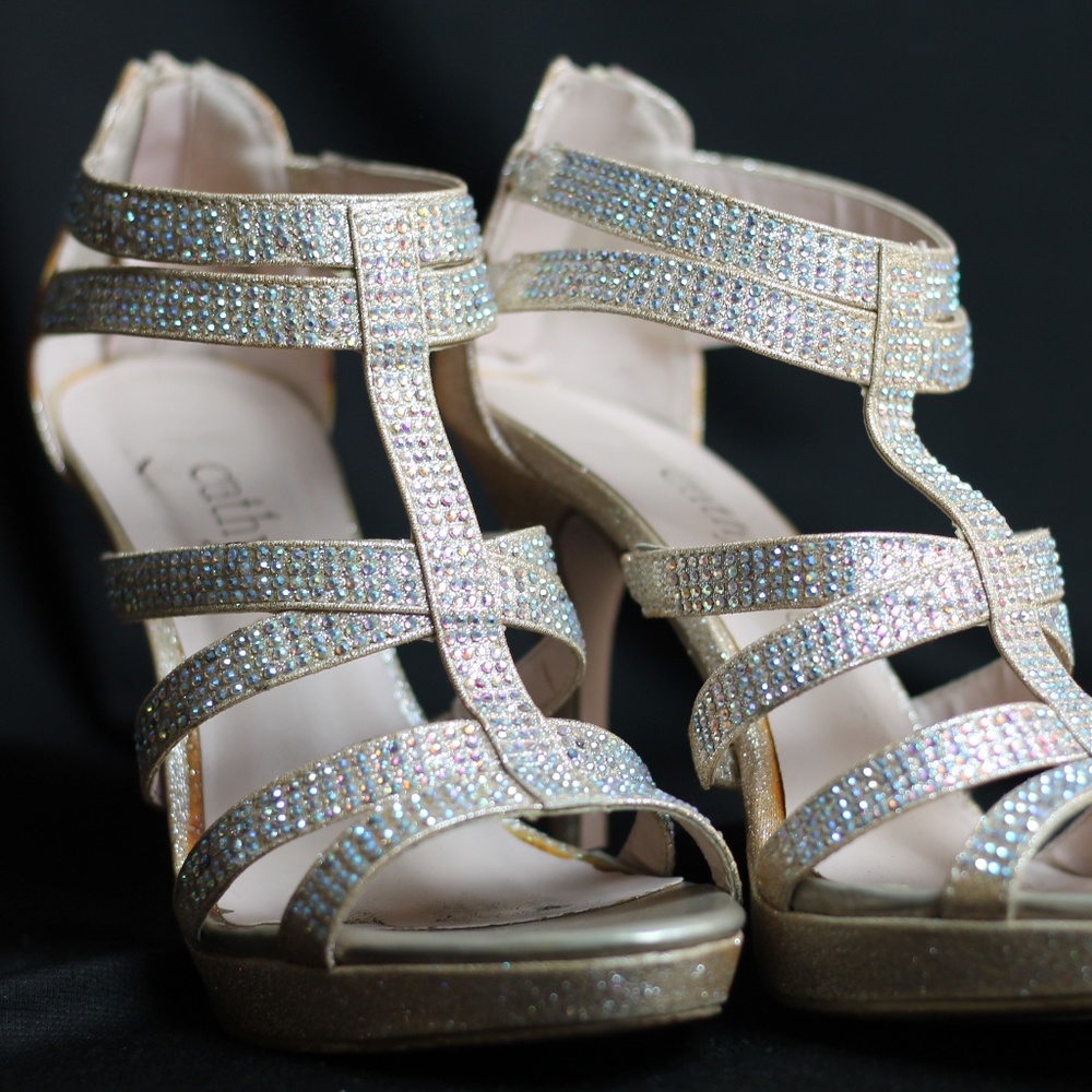 Nude Rhinestone Strappy Heels